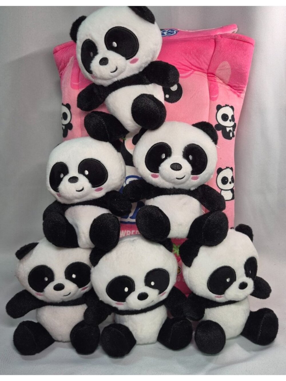 Trends UK Panda Bears Plush Storage Bag w/ 6 Mini Panda Plush Kawaii Collectible - Picture 4 of 14